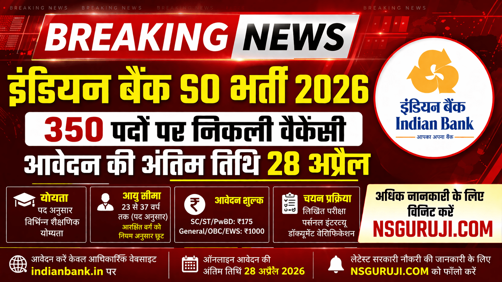 Indian Bank SO Recruitment 2026